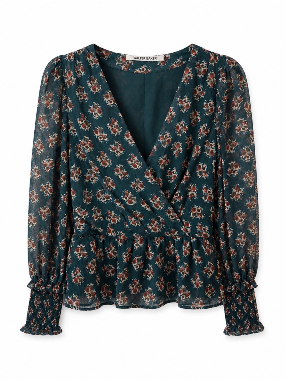 Walter Baker Teal Floral Peplum Wrap Blouse